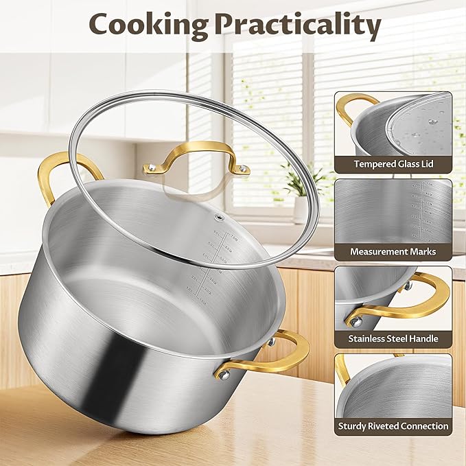 BEZIA 10 Quart 3-Ply Stainless Steel Stockpot, Soup Pot - Image 5