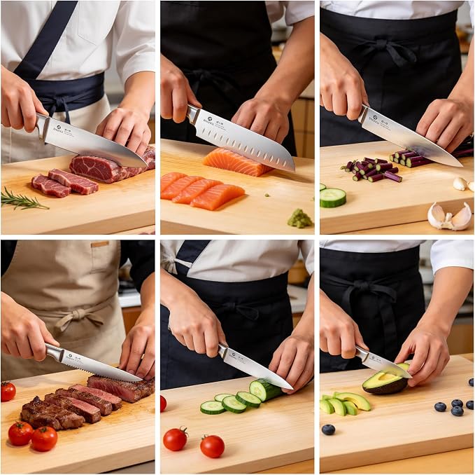 imarku 15-Piece Knife Block Set Built-in Sharpener, Japanese High Carbon - Image 4