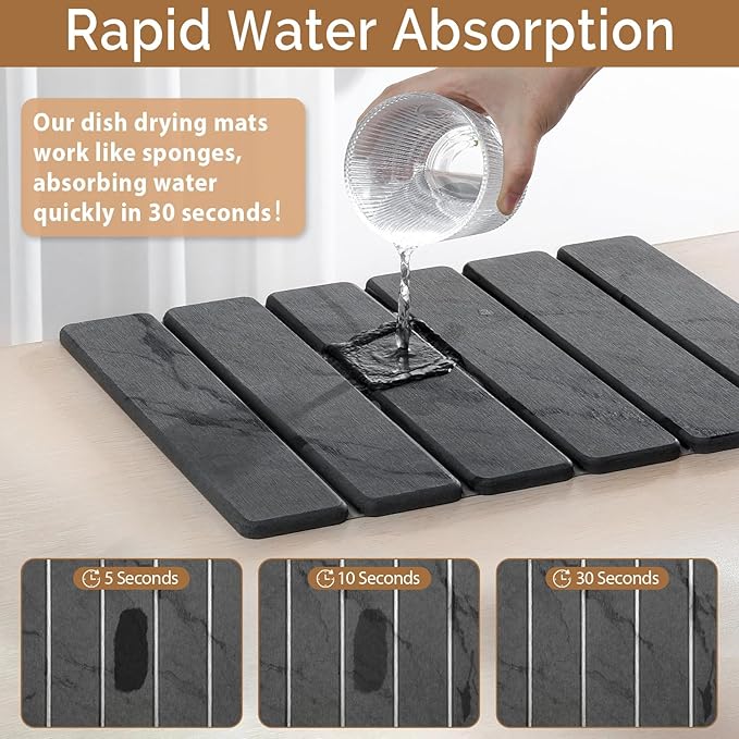 Small Stone Dish Drying Mat for Kitchen Counter, Foldable Water Absorbing - Image 3