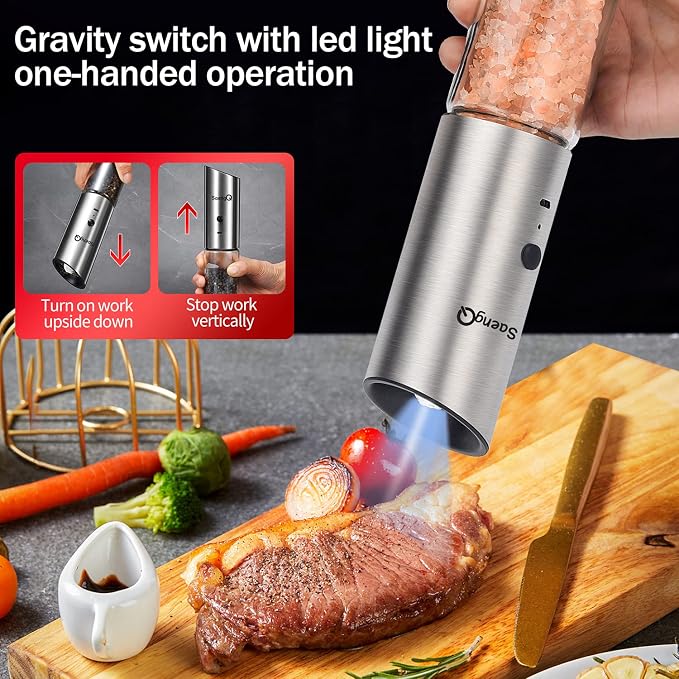 Gravity Electric Salt and Pepper Grinders refillable 1 Pack, USB Rechargeable - Image 4