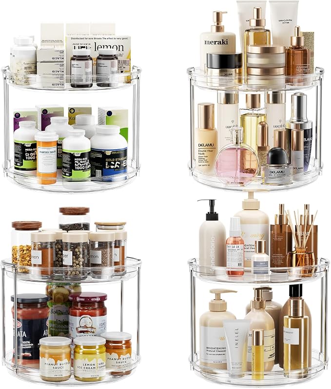 LAMU 4 Pack 2 Tier Lazy Susan Turntable Organizer 9.25'' Rotating Spice Rack by YourHome-OrganizationHelper
