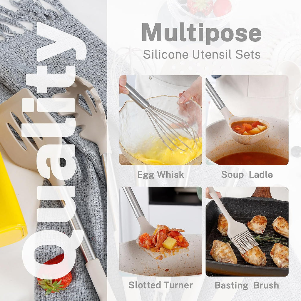 Silicone Cooking Utensils Set, 28 Pcs Non-Stick Kitchen Utensils Set