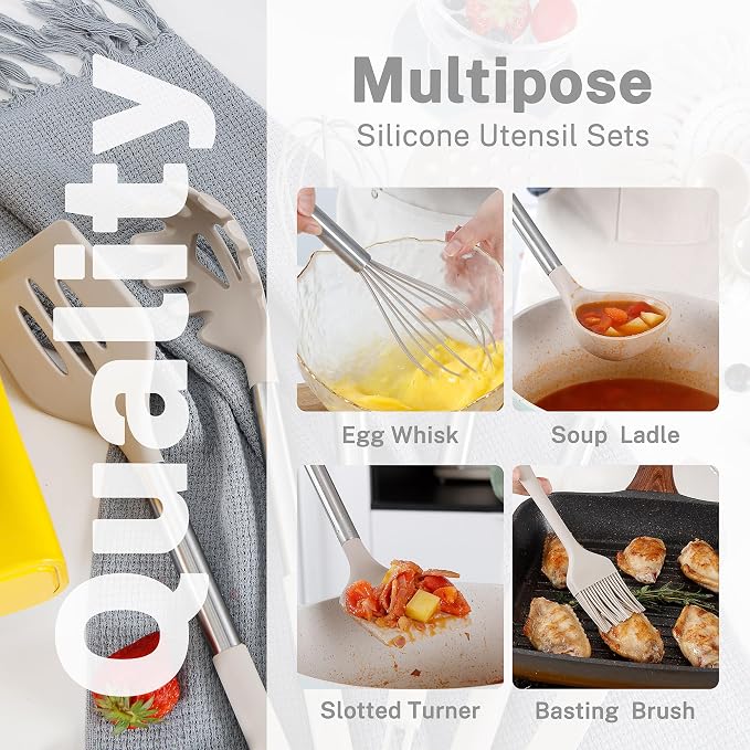 QMVESS Silicone Cooking Utensils Set, 446°F Heat Resistant Spatula, Spoons Set - Image 4