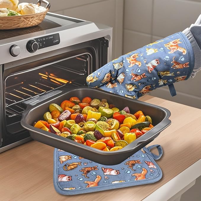 Oven Mitts Gloves 1 Pair Heat Resistant 480 ℉ Non Slip Clear Silicone Printed - Image 4