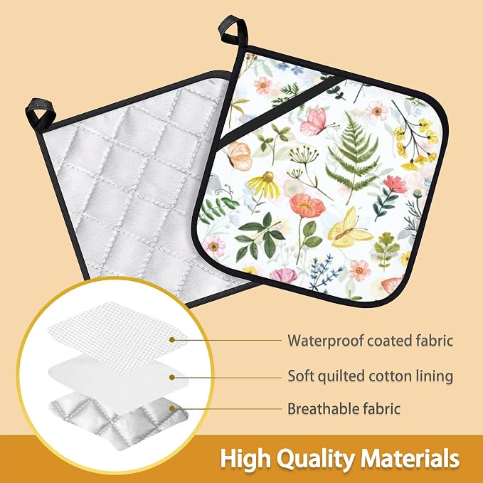 Wildflowers Butterfly Herbs Pot Holder Set of 2, Heat Resistant Potholders Oven - Image 3