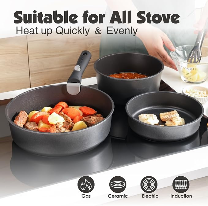 SENSARTE 24 Piece Pots and Pans Set, Nonstick Detachable Handle Cookware - Image 5
