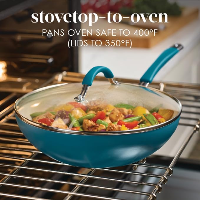 Rachael Ray Cucina Ceramic Nonstick Stir Fry Pan and Lid, 11 Inch Non Stick Wok - Image 5