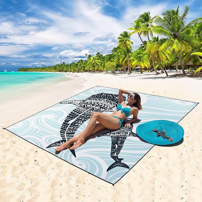 HIHOHO Beach Blanket Waterproof Sandproof Extra Large Beach Mat 79" X - Image 5