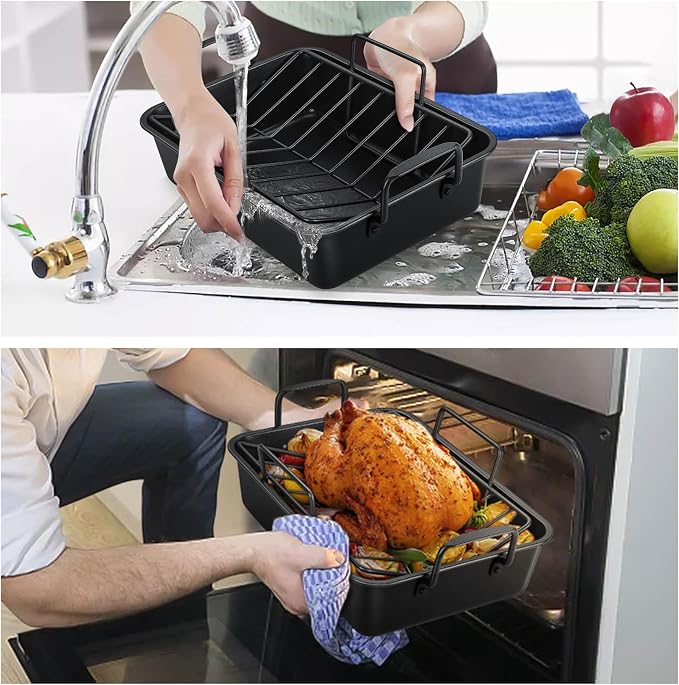 TeamFar Roasting Pan, 14” Nonstick Deep Lasagna Brownie Turkey Pan - Image 7