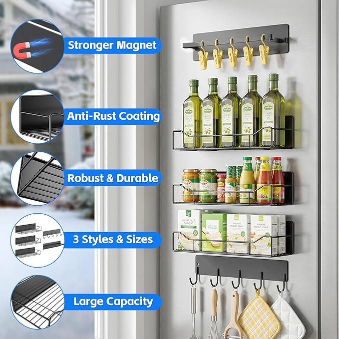 Magnetic Spice Rack for Refrigerator, 5 Pack Magnetic Fridge Organizer Shelves - Image 6