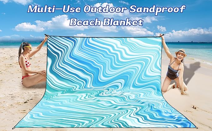 WIWIGO Beach Blanket Waterproof Sandproof Beach Mat 79" X 83"/10'x9'for 2-8 - Image 6