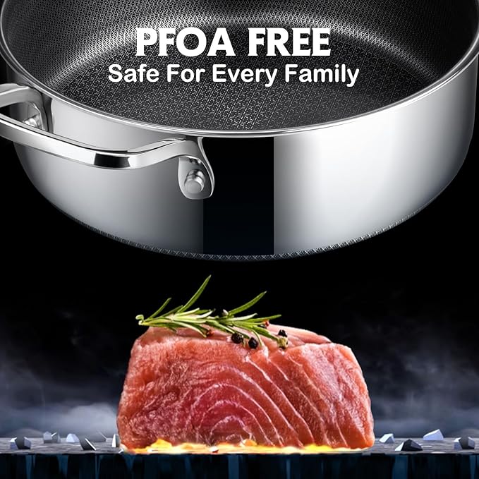 Frying Pans Nonstick Set with Lid, Hybrid Non Stick 5 Quart Saute pan, 10 inch - Image 3