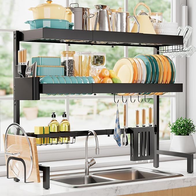 Sakugi Over The Sink Dish Drying Rack, Expandable 3-Tier Stainless Steel by Sakugi