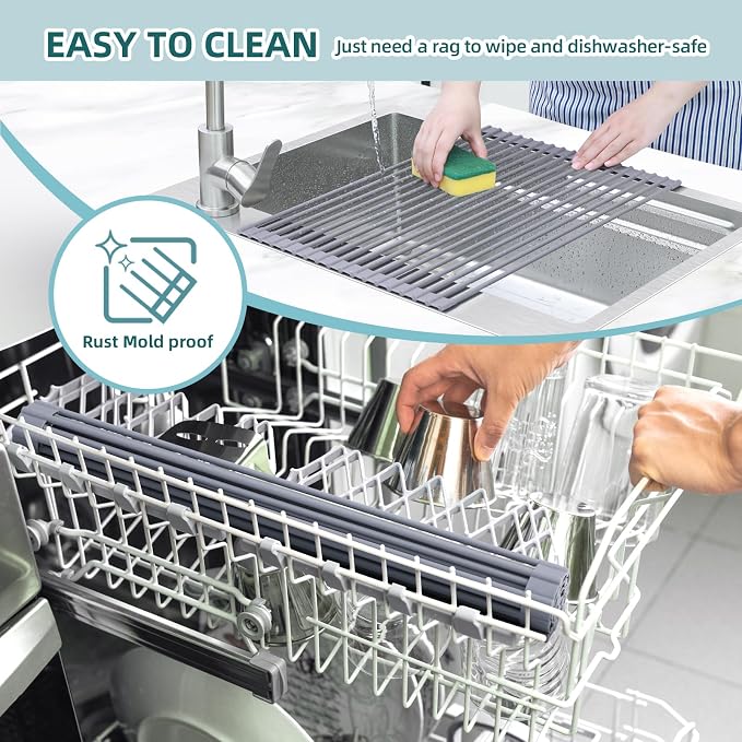 Ohuhu Dish Drying Rack Over The Sink, Roll Up Sink Rack 20.5" W x 13.1" L - Image 7