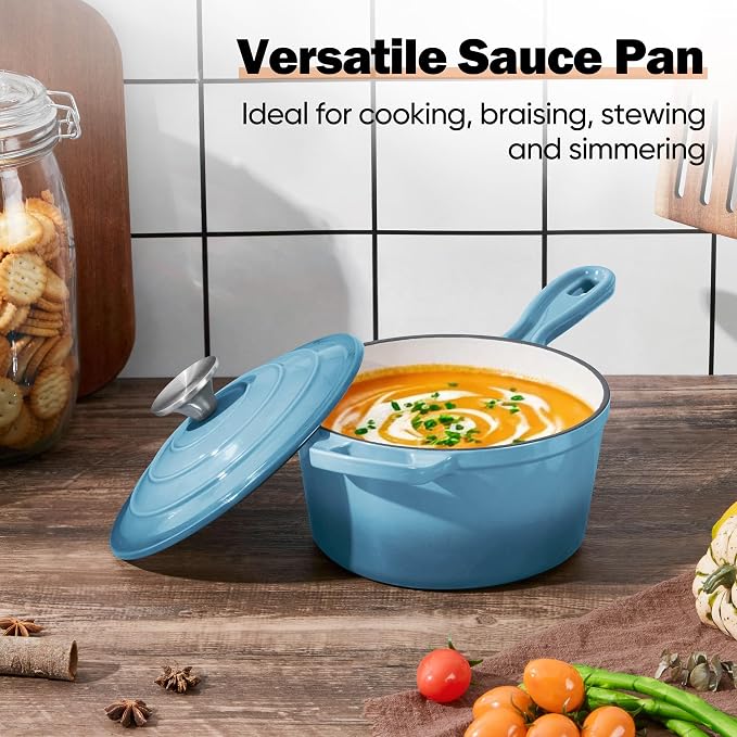 Homikit Small Cast Iron Pot, 1 QT Enameled Cast Iron Sauce Pan - Image 7