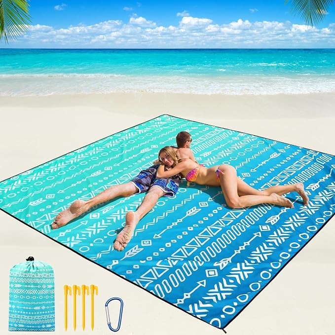 WIWIGO Beach Blanket Waterproof Sandproof Beach Mat 79" X 83"/10'x9'for 2-8 - Image 5