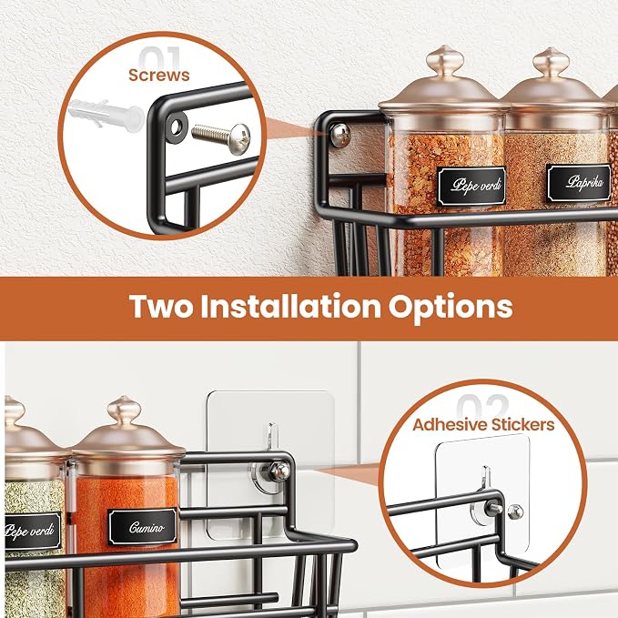 Mystozer Spice Rack Organizer Wall Mount, Hanging Spice Pantry Storage Shelf - Image 4