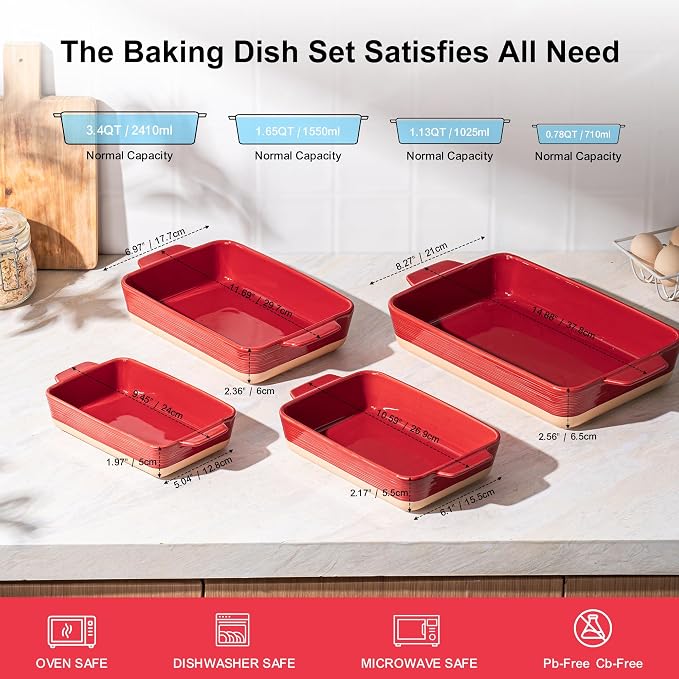 Dafuceramic Casserole Dishes for Oven, Baking Dishes, Ceramic Bakeware Sets of 4 - Image 2