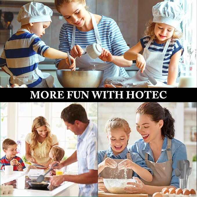 HOTEC 600℉ Heat Resistant BPA-Free Silicone Rubber Spatula Set, Kitchen Cooking - Image 7
