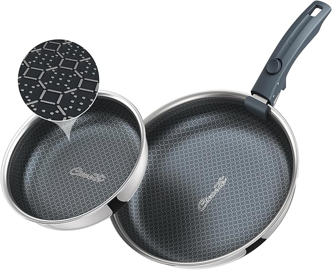 Ciwete Hybrid Non Stick Frying Pans Set 3-Piece, 8 & 9.5 Inch Tri-Ply Stainless by Ciwete