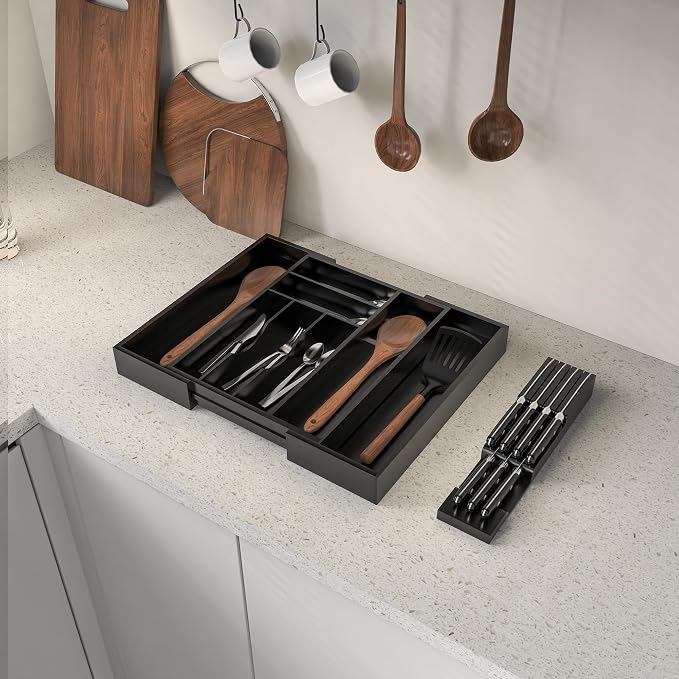 Bamboo Kitchen Drawer Organizer, Expandable Silverware Organizer - Image 6