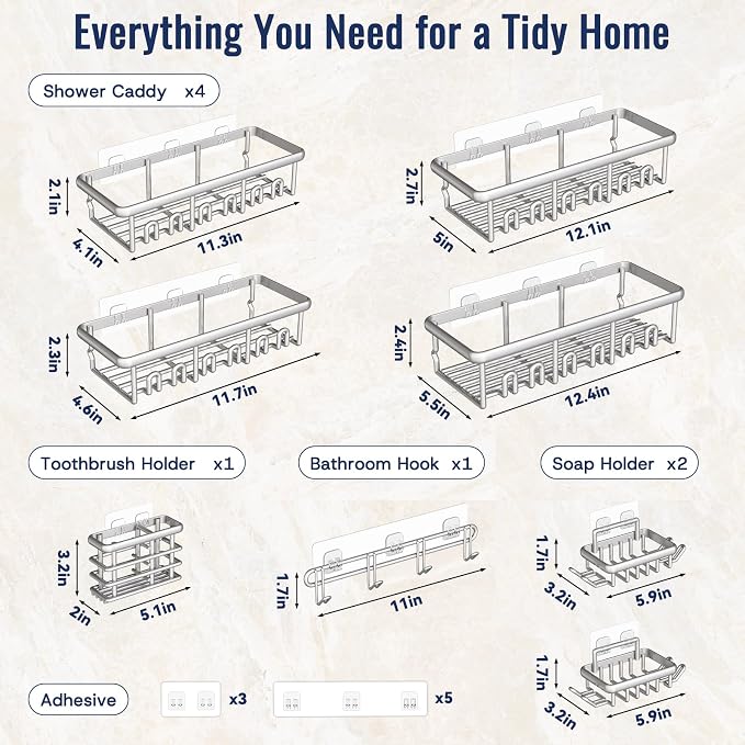 8 Pack Adhesive Rustproof Shower Shelves - Image 8