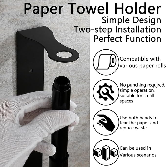 Paper Towel Holder, Self-Adhesive Kitchen Roll Rack, Heavy-Duty Organization - Image 3