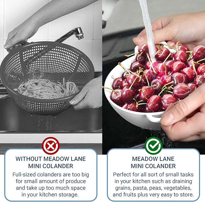 Meadow Lane 6-inch Small Colander, Dishwasher Safe, Double Handles, Compact - Image 6