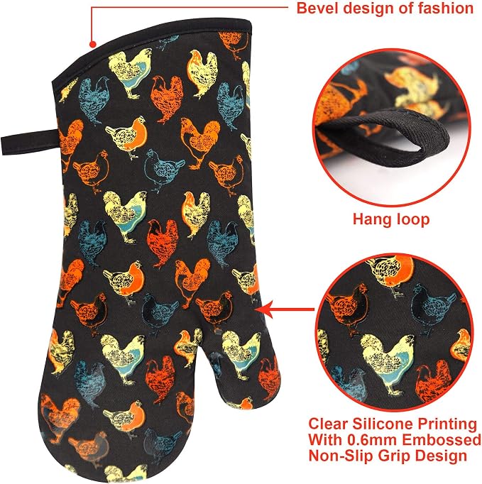Oven Mitts Gloves 1 Pair Heat Resistant 480 ℉ Non Slip Clear Silicone Printed - Image 3