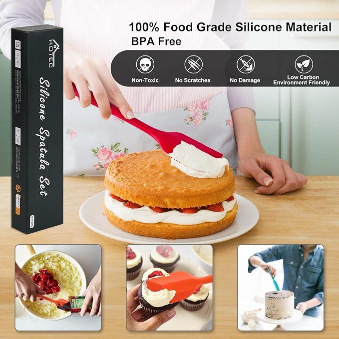 HOTEC BPA Free Heat Resistant Silicone Spatula Set Kitchen Utensils - Image 3
