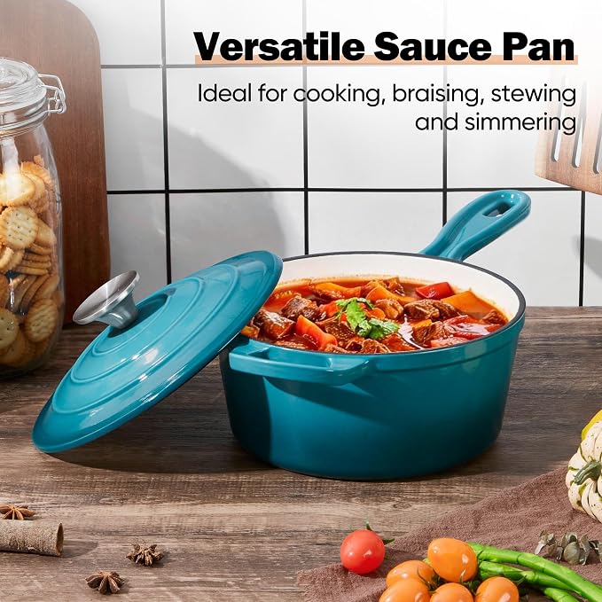 Homikit 3 Quart Saucepan with Lid, Enameled Cast Iron Saucepan - Image 7