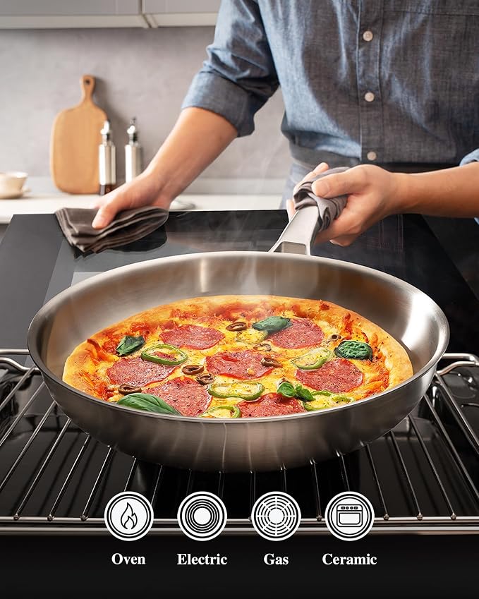 Stainless Steel Pans, Stainless Steel Cookware Set, 8/10/12 Inch - Image 4