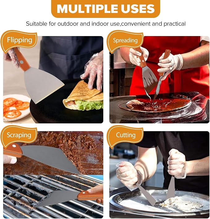 Small Flat Metal Spatula Scraper Set, Griddle Grill Scrapers - Image 5
