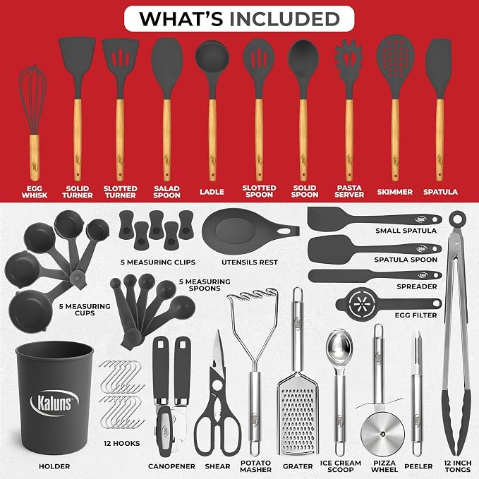 Kaluns 50 PCS Silicone Kitchen Utensils Set Complete Kitchen Set - Image 3