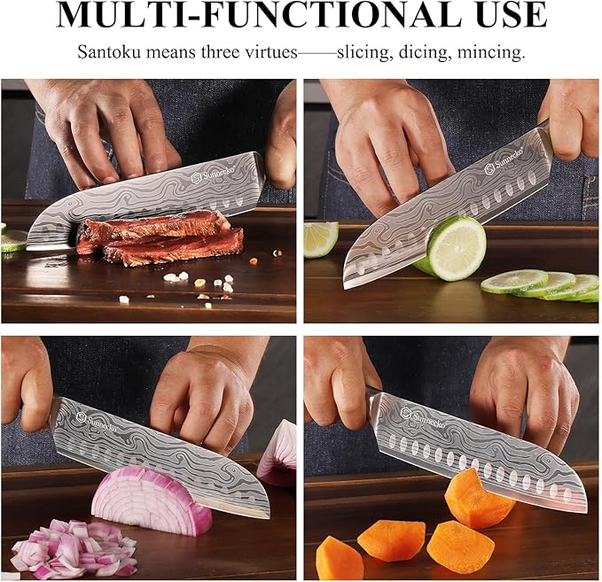 Sunnecko Chef Knife Sharp Santoku Knife 7 Inch, High Carbon Stainless Steel - Image 7