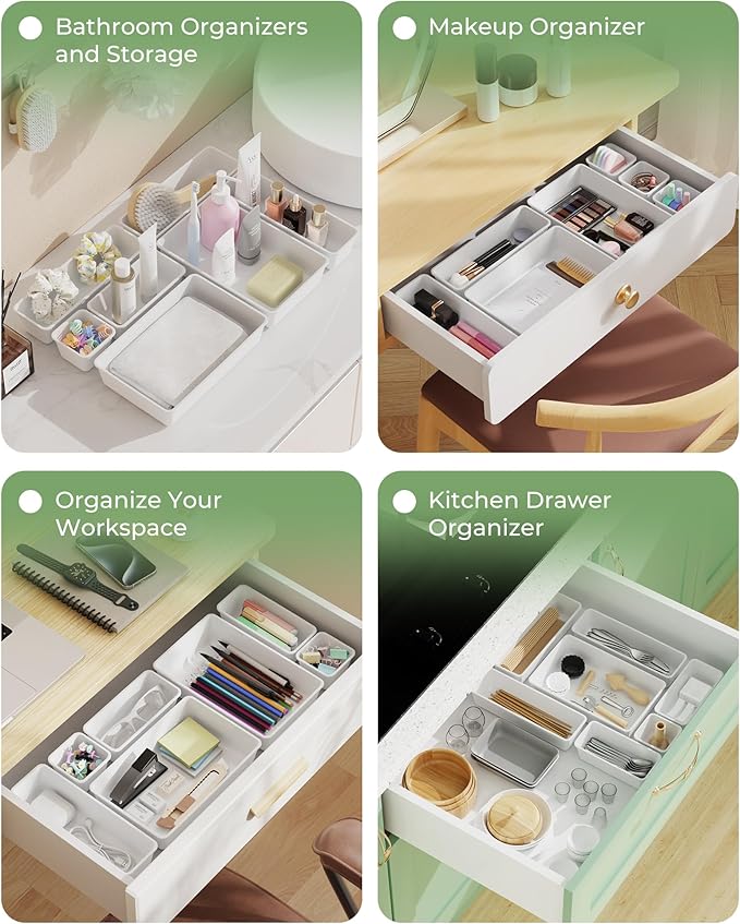 BiuLeon 25 PCS Plastic Drawer Organizers Set, 4-Sizes Vanity and Makeup - Image 7