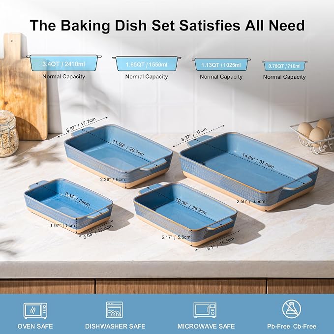 Dafuceramic Casserole Dishes for Oven, Baking Dishes, Ceramic Bakeware Sets of 4 - Image 2