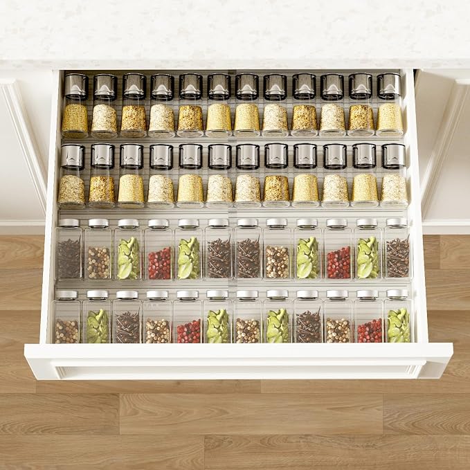 AMBIRD Spice Drawer Organizer, 4 Tier-2 Set Clear Spice Rack Tray Expandable - Image 7
