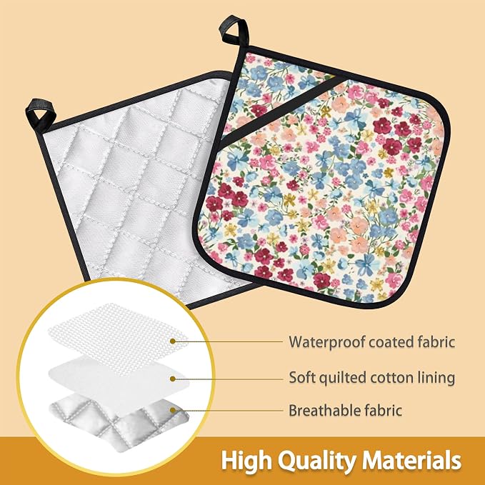 Wild Flowers Floral Meadow Pot Holder Set of 2, Heat Resistant Potholders Oven - Image 3