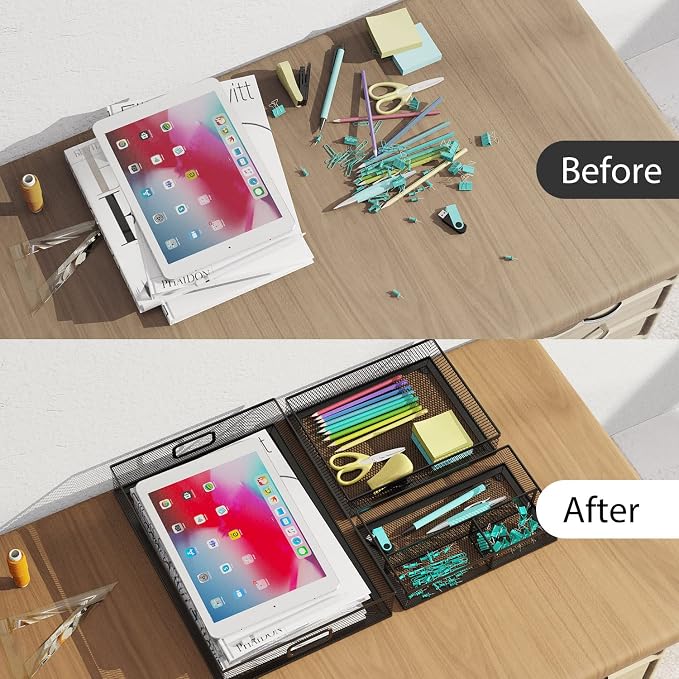 Desk Drawer Organizer Set, Paper Organizer Letter Tray - Image 2