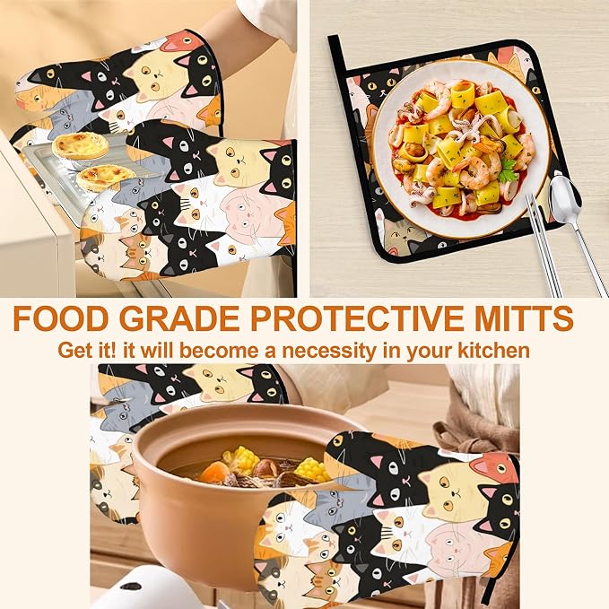 Cute Cats Oven Mitts with Matching Potholders - Image 5