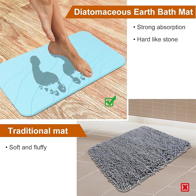 2 Pack Diatomaceous Earth Shower Mat, Stone Bath Mat, Nonslip Super Absorbent - Image 5