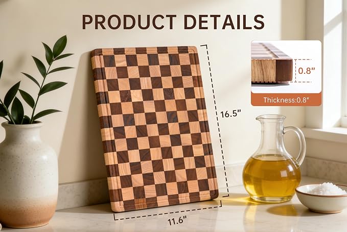 Checkered Cutting Boards for Kitchen, Wooden Chopping Board - Image 3
