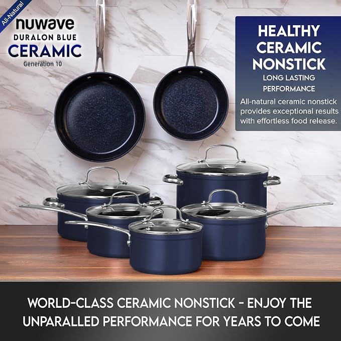 Nuwave Healthy Duralon Blue Ceramic Nonstick 12pc Cookware Set, Diamond Infused - Image 8