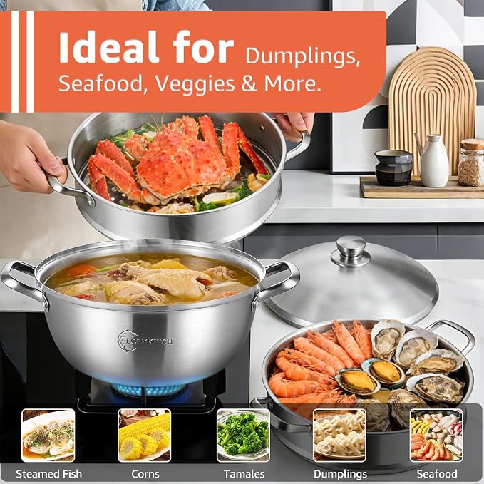LOLYKITCH 8-Quart/ 30CM Stainless Steel Steamer Pot - Image 3