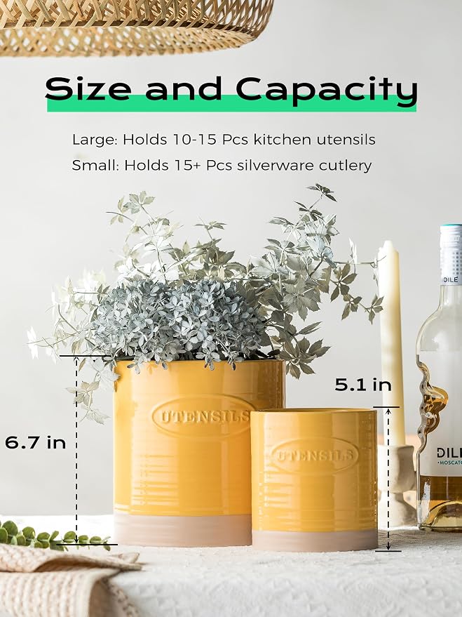YHOSSEUN Kitchen Utensil Holder Set of 2, Ceramic Utensil Holder - Image 4