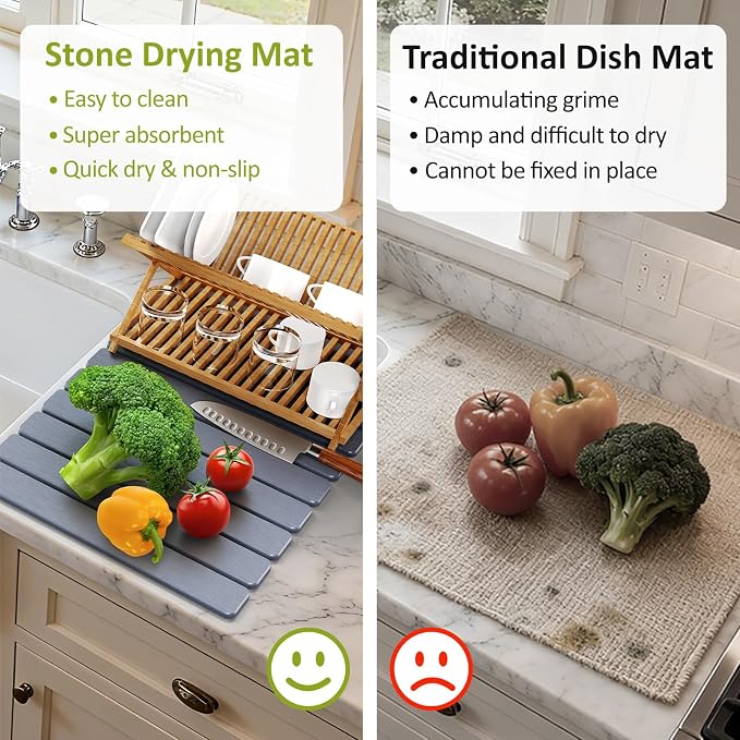 Large Stone Dish Drying Mat for Kitchen Counter, Collapsible Quick Dry Stone - Image 7