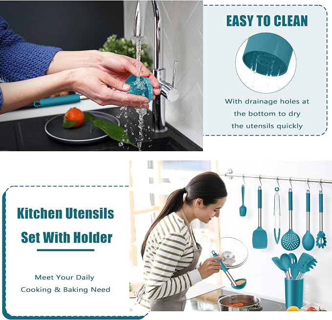 E-far 14 Pieces Silicone Cooking Utensils Set, Kitchen Utensils Set - Image 7
