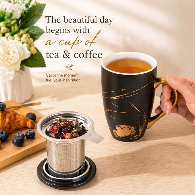 AmorArc Ceramic Tea Cup with Infuser and Lid, 17 Oz, Ceramic Cup with Handle - Image 4