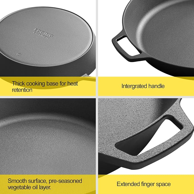 EDGING CASTING Pre-Seasoned Large Cast Iron Skillet 17 Inch, Dual Handle - Image 5